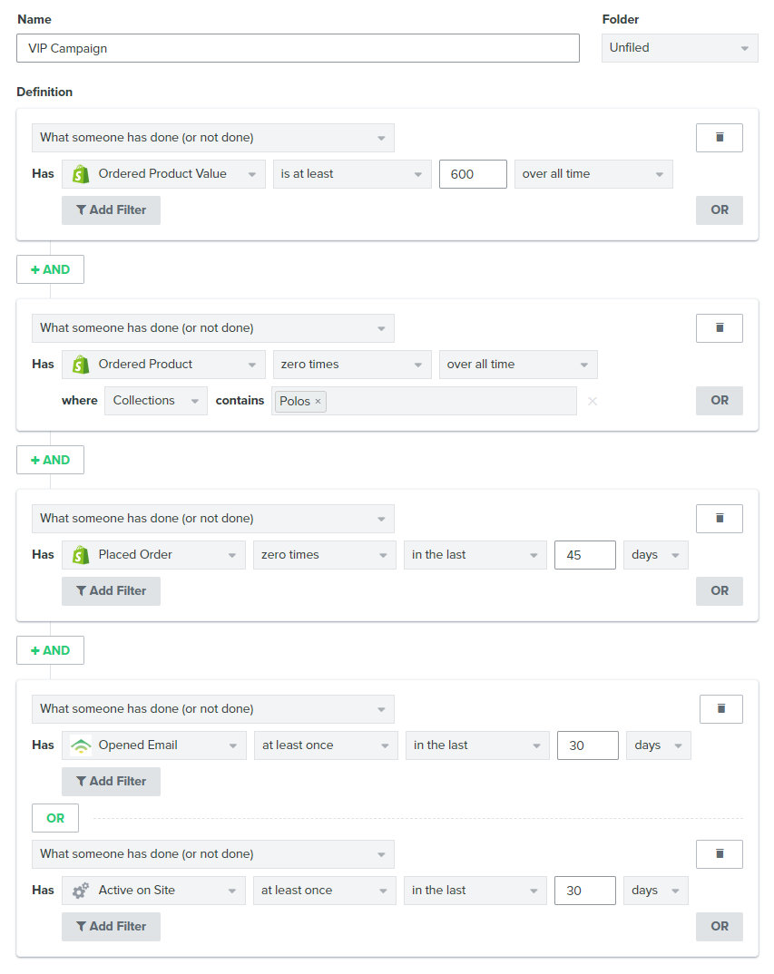 Segmentation tool from Klaviyo